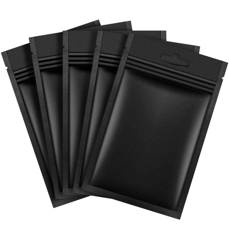 Hestya 200 Pieces Polyester Film Zip Lock Bags Aluminum Foil Bags, Flat Metallic Polyester Film Foil Flat Food Storage Bags Pouch (Black, 8 x 13 cm) - Image 1
